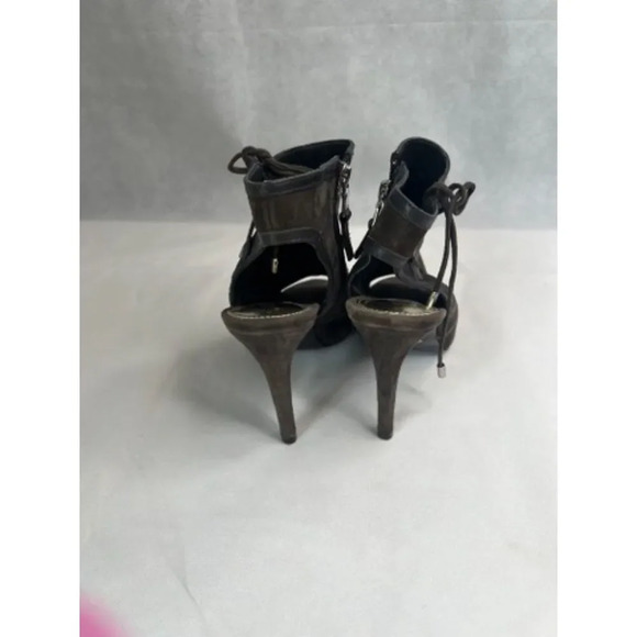 Lauren Ralph Lauren Brown Faux Suede Open Toe Side Zip Side Tie High Heel Sz 7B - Picture 5 of 8